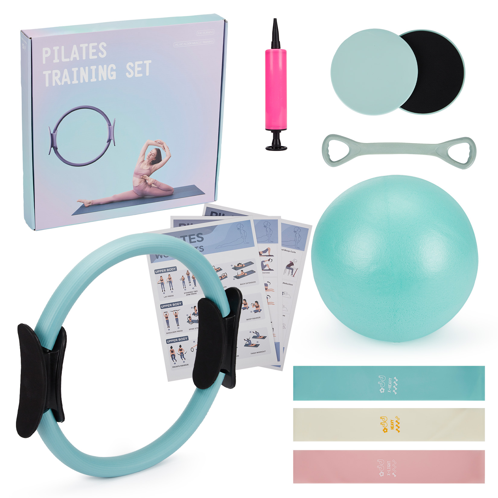 Yoga Fitness Ring - Pilates-Trainingsset, 6-in-1 Pilates-Ring, Übungsball, Widerstandsbänder, Core-Slider,